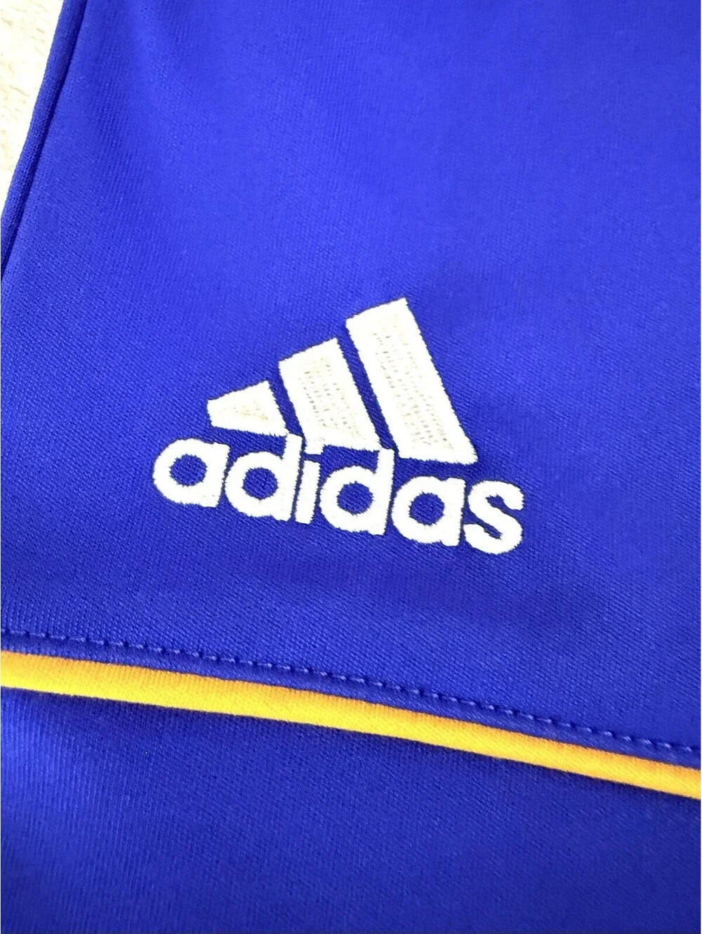 Adidas Climalite Soccer Shorts Boys Size S 140 Blue Yellow Athletic Activewear